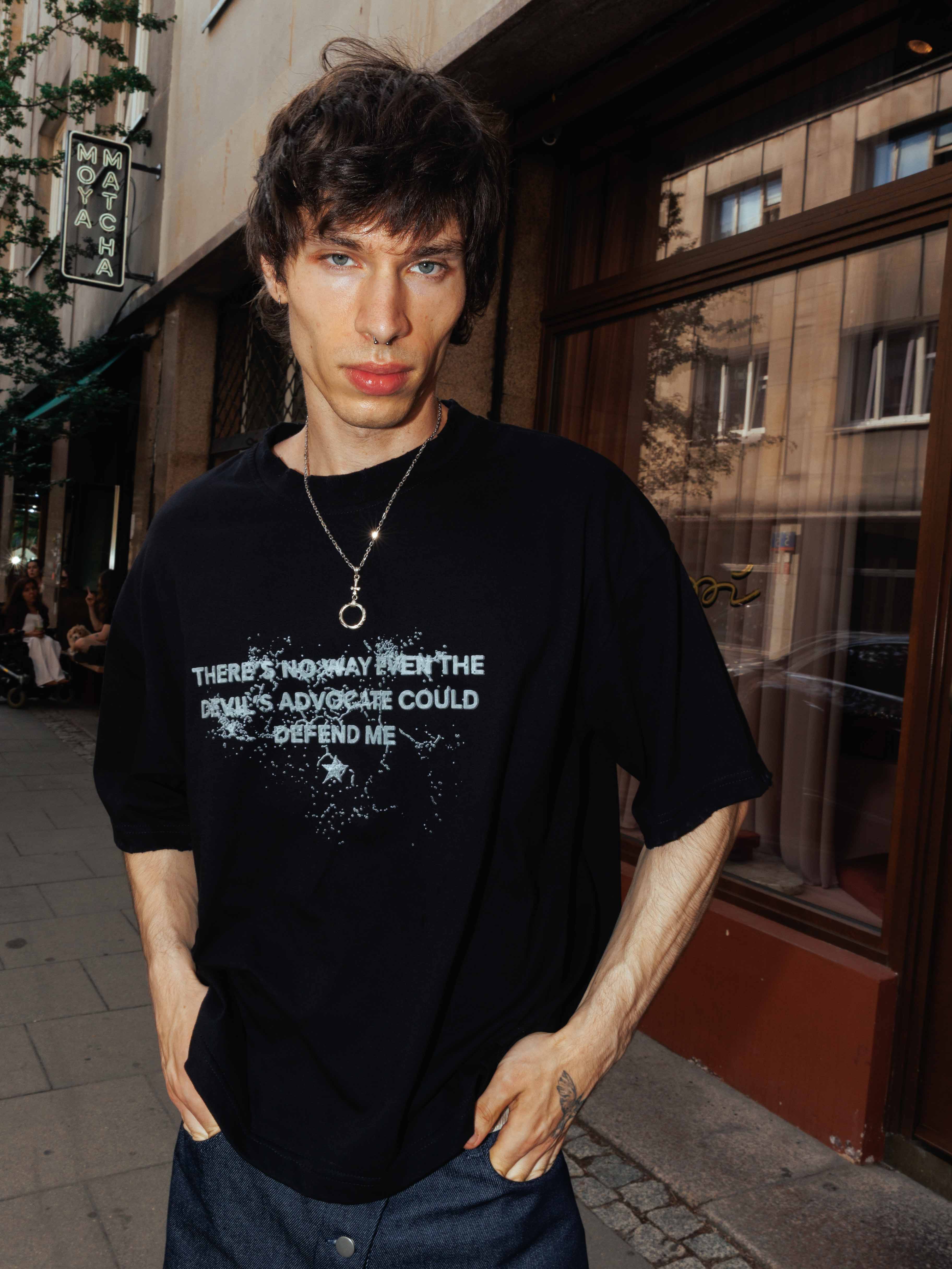 Black devil’s advocate t-shirt